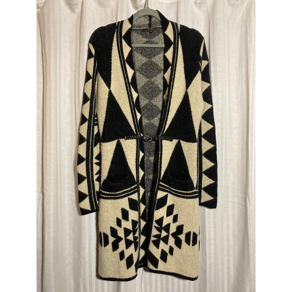 Maxsport Geometric Tribal Longline Cardigan Womens Black Cream Duster Sweater S